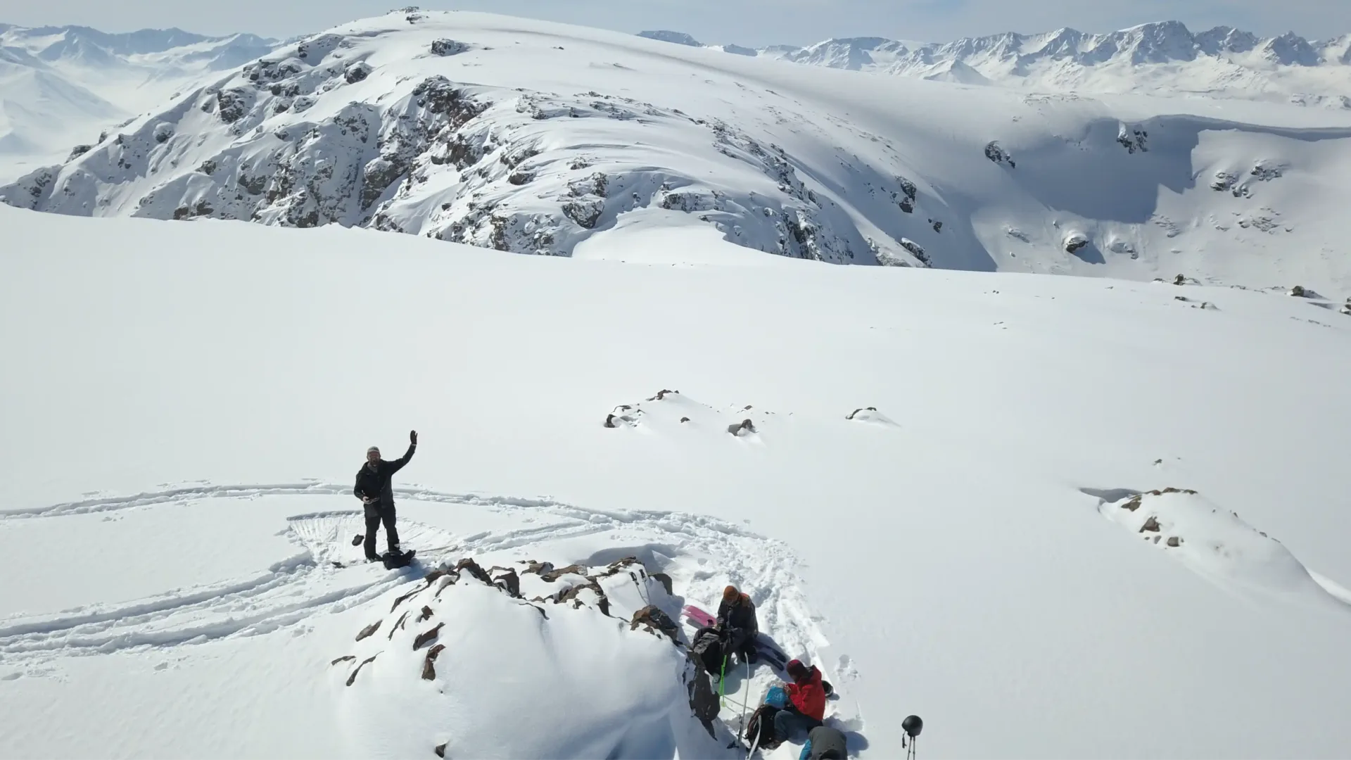 Backcountry skiing near a yurt camp in the Suusamyr valley